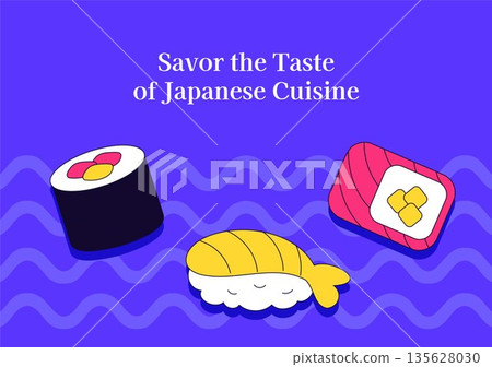 Background Illustration of Japanese Sushi Foods in Flat Cartoon Hand Drawn Style Background Illustration of Japanese Sushi Foods in Flat Cartoon Hand Drawn Style 135628030