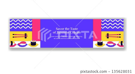 Billboard Design Featuring Japanese Sushi Foods Flat Cartoon Hand Drawn Illustration Billboard Design Featuring Japanese Sushi Foods Flat Cartoon Hand Drawn Illustration 135628031