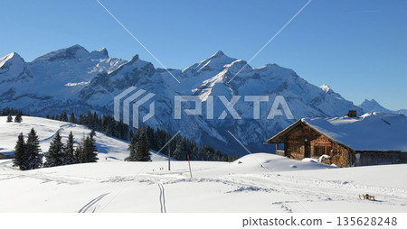 View of Mount Oldehore and Glacier 3000 in winter, Switzerland. View of Mount Oldehore and Glacier 3000 in winter, Switzerland. 135628248