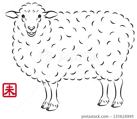 一幅美麗的成年綿羊插圖,眼神溫柔。風格別緻的新年賀卡素材,水墨畫風格。向量圖。 一幅美麗的成年綿羊插圖,眼神溫柔。風格別緻的新年賀卡素材,水墨畫風格。向量圖。 135628995