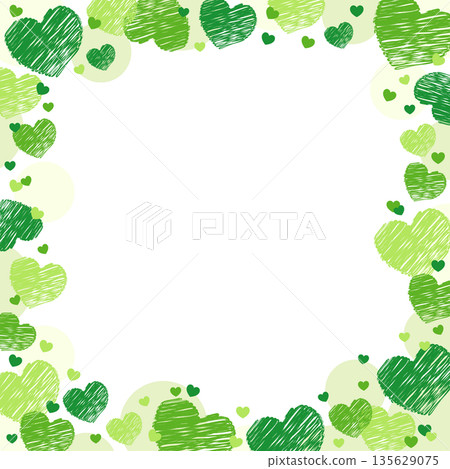 Frame with cute hearts scattered throughout Valentine's Day decorative material green yellow-green 135629075