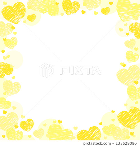 Frame with cute hearts scattered Valentine's Day decorative material yellow 135629080