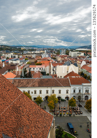 Aerial View of Cluj-Napoca Cityscape with Historic Red Rooftops Aerial View of Cluj-Napoca Cityscape with Historic Red Rooftops 135629174