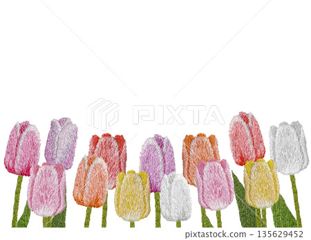 [Colorful tulip frame] Hand-embroidered illustration material 135629452