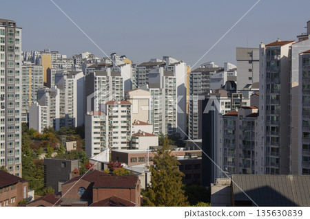 This is an apartment building in downtown Seoul. This is an apartment building in downtown Seoul. 135630839