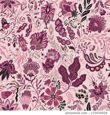 Luxury Folk Floral Botanical Pattern Luxury Folk Floral Botanical Pattern 135630926