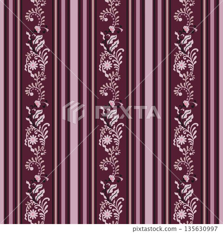 Dark Plum Romantic Folk Floral Stripe Dark Plum Romantic Folk Floral Stripe 135630997