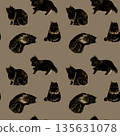 Seamless pattern of black long-haired cats. Hand-drawn watercolor illustration background material for animals and pets. 135631078