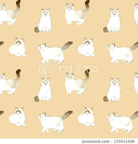 Bicolor Ragdoll Seamless Pattern - Animal and Pet Hand-Drawn Watercolor Illustration Background Material Bicolor Ragdoll Seamless Pattern - Animal and Pet Hand-Drawn Watercolor Illustration Background Material 135631086
