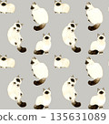 Seamless pattern of long-haired cats in point colors. Hand-drawn watercolor illustration background material for animals and pets. 135631089