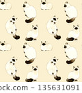 Seamless pattern of long-haired cats in point colors. Hand-drawn watercolor illustration background material for animals and pets. 135631091