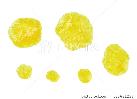 lemon jam stains isolated on white background. Lemon jam splash isolated, top view. lemon jam stains isolated on white background. Lemon jam splash isolated, top view. 135631235