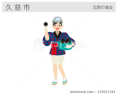 Illustration of tourist attractions in Kuji City, Iwate Prefecture: The northernmost female divers (Kosode Beach) Illustration of tourist attractions in Kuji City, Iwate Prefecture: The northernmost female divers (Kosode Beach) 135631343