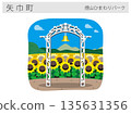 Illustration of a tourist attraction in Yahaba Town, Iwate Prefecture: Kemuriyama Sunflower Park (summer flower fields) 135631356