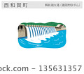 Illustration of tourist attractions in Nishiwaga Town, Iwate Prefecture: Kinshuko Waterfall and Yuda Sand Dam 135631357