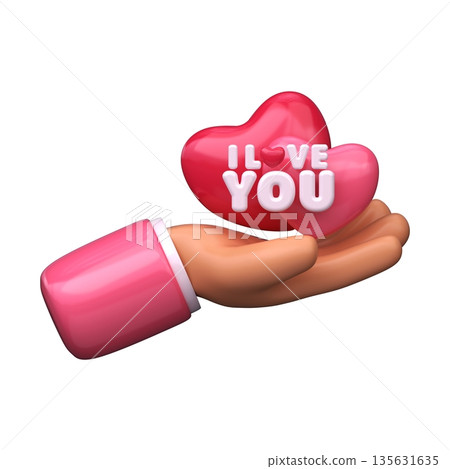Cute 3D hands holding hearts with the inscription I love you. Perfect for romantic designs, banners, or cards. Cute 3D hands holding hearts with the inscription I love you. Perfect for romantic designs, banners, or cards. 135631635