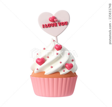 Pink 3D Love Cupcake for Valentine's Day Pink 3D Love Cupcake for Valentine's Day 135631748