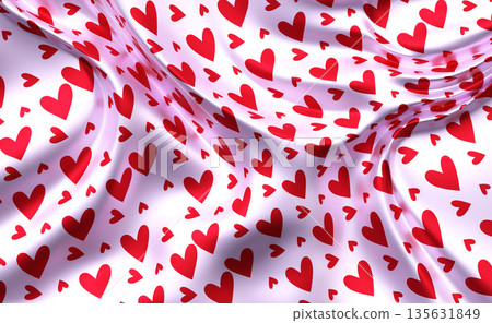 Romantic Red Hearts on Silky Fabric 135631849