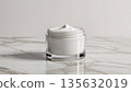 Face cream moisturiser, glass jar on marble stone background, skincare and cosmetic, beauty product concept 135632019