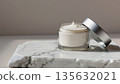 Face cream moisturiser, glass jar on marble stone background, skincare and cosmetic, beauty product concept 135632021