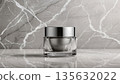 Face cream moisturiser, glass jar on marble stone background, skincare and cosmetic, beauty product concept 135632022
