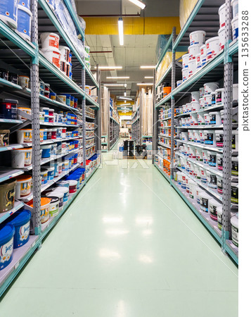 Yerevan Armenia 1.10.2026. A large store with many shelves of paint and other supplies 135633288