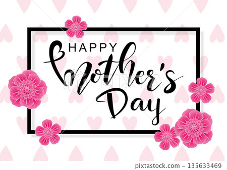 花卉裝飾相框，母親節寬幅通知海報，材質為紙張，也適用於婦女節、情人節、週年紀念日、週年等節日。 135633469