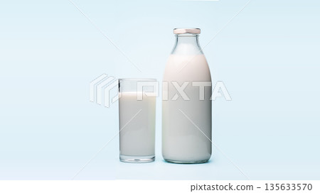A glass of milk next to a milk bottle A glass of milk next to a milk bottle 135633570