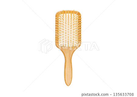A wooden brush with a handle and bristles A wooden brush with a handle and bristles 135633708