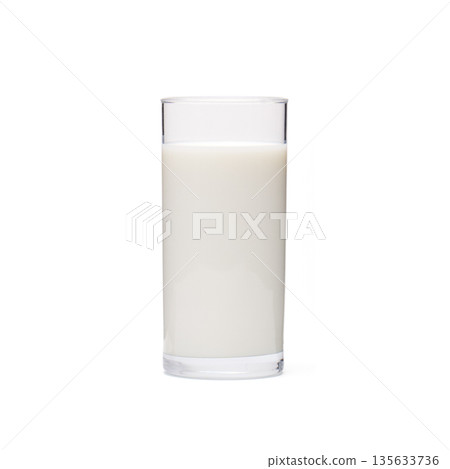 A tall glass of milk is sitting on a white background 135633736