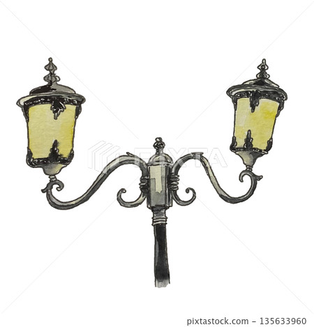 vintage street lamp isolated on white background 135633960