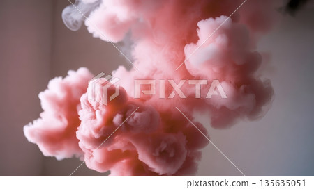 Colorful pink smoke rises in a room during a creative art project 135635051