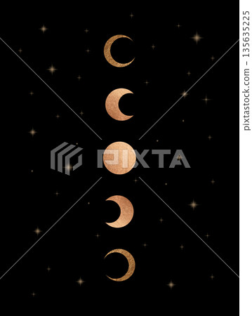 Vertical Golden Moon Phases with Stars on Black Background, Celestial Lunar Cycle, Minimal Astrology and Cosmic Art Vertical Golden Moon Phases with Stars on Black Background, Celestial Lunar Cycle, Minimal Astrology and Cosmic Art 135635225