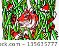 illustratuin of red tiger in green bamboo 135635777
