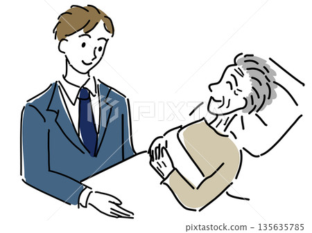 Male office worker caring for elderly people, business carer 135635785