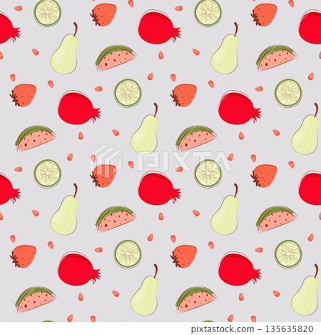 colorful stylized fruits pattern design 135635820