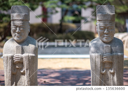 Stone Statues of Korean Scholars in a Park Stone Statues of Korean Scholars in a Park 135636600