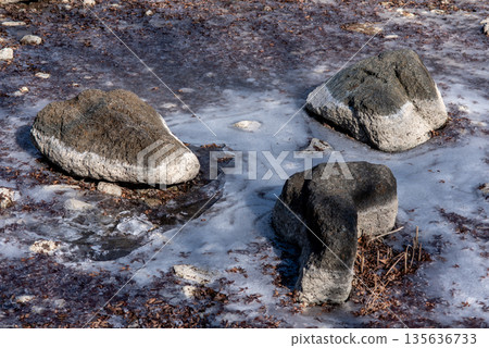 Rocks on Frozen Ground Surface 135636733