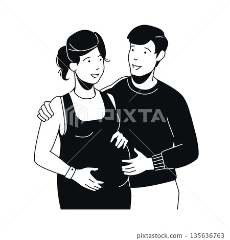 Expecting Parents - Black and White Flat Design Illustration 135636763