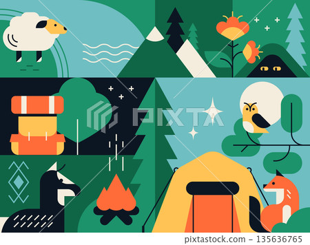 Recreation outdoors - colorful flat design style illustration 135636765