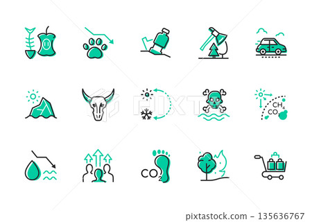 Environmental problems - set of line design style icons 135636767