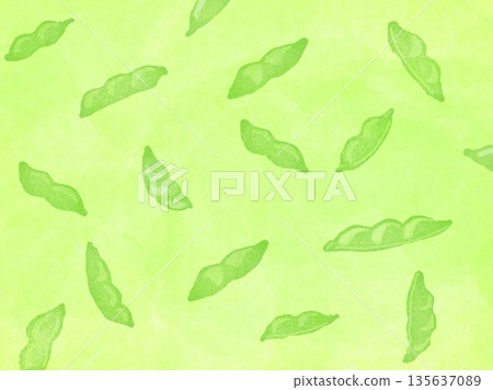背景素材插圖，描繪了黃綠色背景上的毛豆莢圖案。 135637089