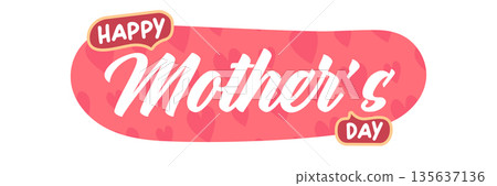 Happy Mother's Day greeting card design with pink hearts and stylish typography on white background, festive banner for social media and holiday promotion 135637136