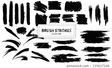 一組黑色墨水做舊筆觸向量圖 一組黑色墨水做舊筆觸向量圖 135637288