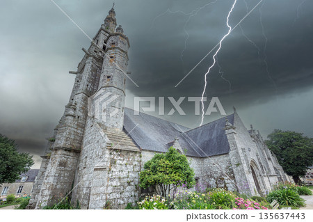 parish close church of plogonnec, finistere, brittany, france parish close church of plogonnec, finistere, brittany, france 135637443