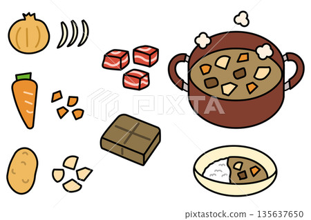 咖哩製作插圖套裝 135637650