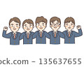 Five male high school students in uniforms standing with their arms around each other and making a fist pump 135637655
