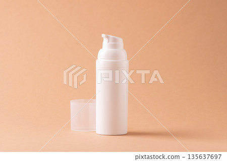 Cosmetic pump bottle mockup on podium, minimal skincare concept Cosmetic pump bottle mockup on podium, minimal skincare concept 135637697