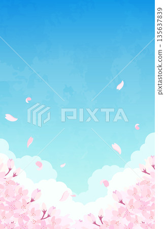 櫻花與藍天插畫_直式版 3 135637839