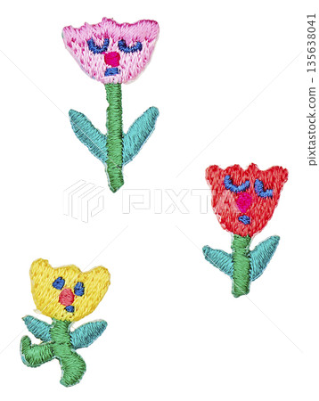 Three-color tulip embroidery-style parts set, flower ornament, cutout material 135638041
